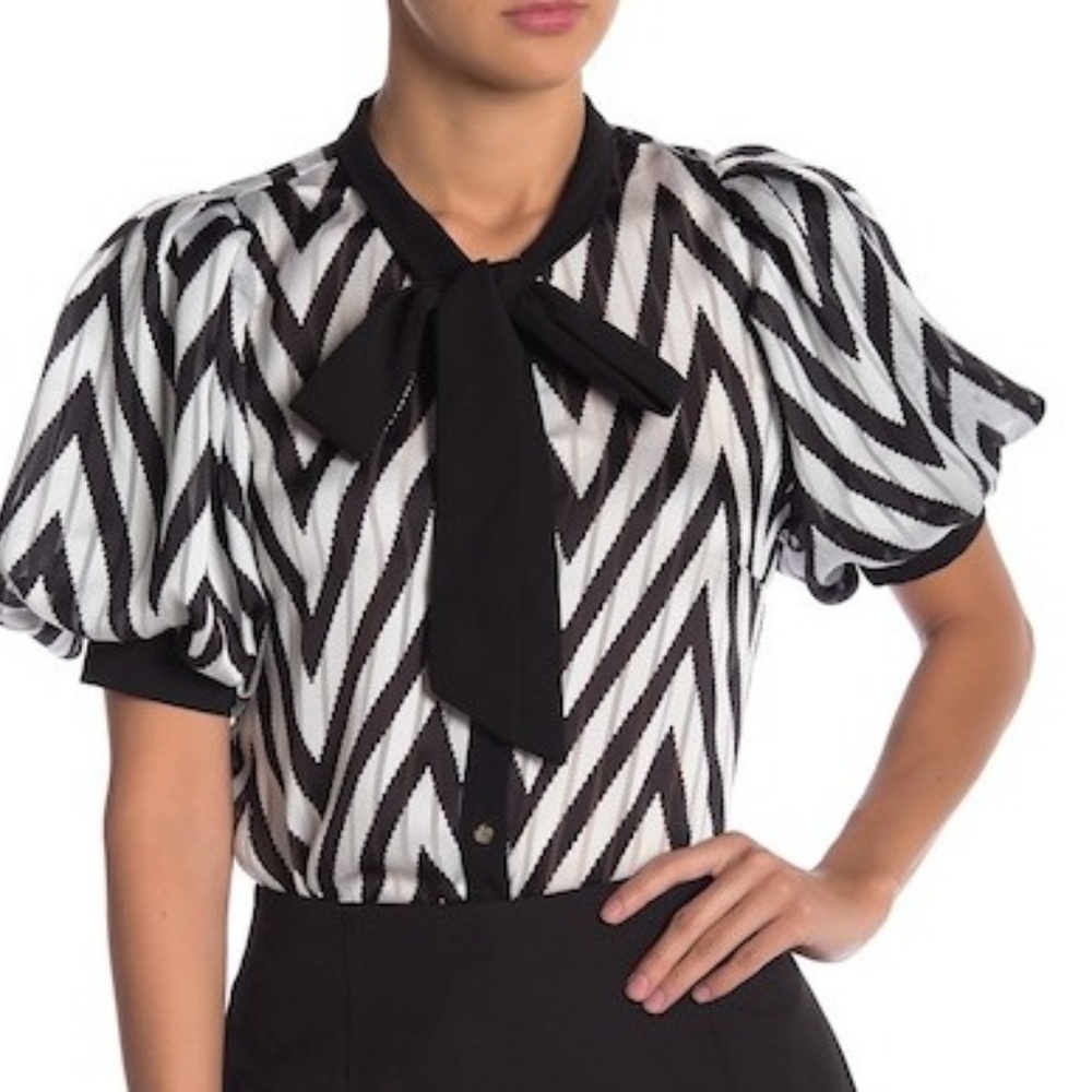 Zig Zag Print Half Puff Sleeve Top-  (NWT)